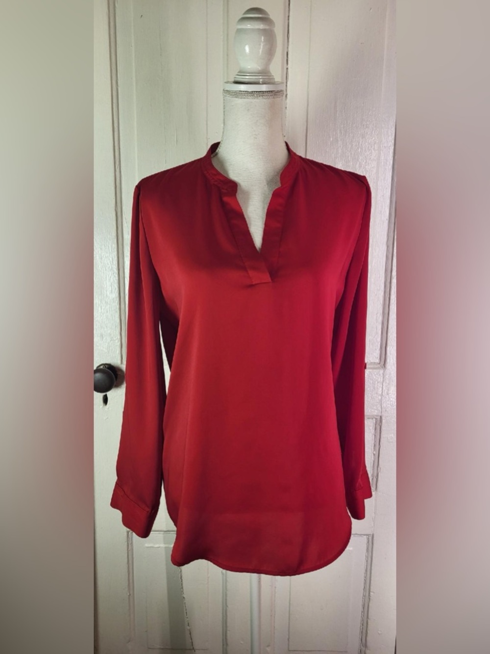 Chico’s Vibrant “Lipstick Red” High-Low Split-Neck Popover Blouse - Size M